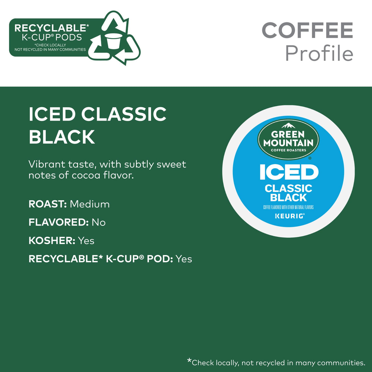 Green Mountain ICED Classic Black K-Cup Pods – Medium Roast Iced Coffee, 96 Count