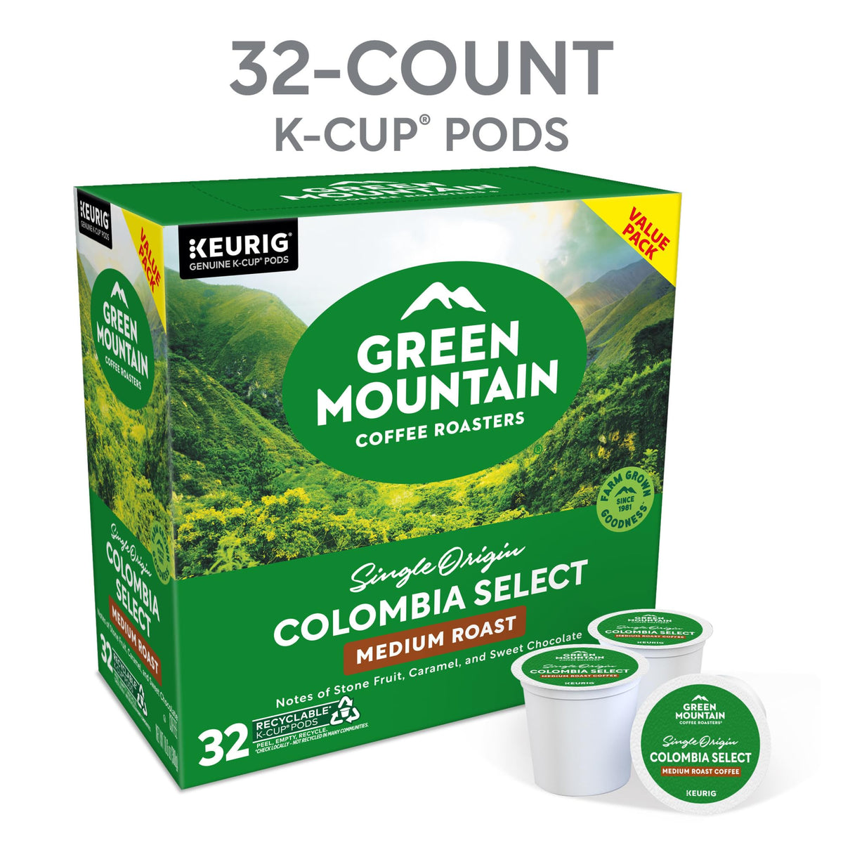 Green Mountain Coffee Roasters Colombia Select Coffee | Keurig K-Cup Pods, Medium Roast, 32 Count