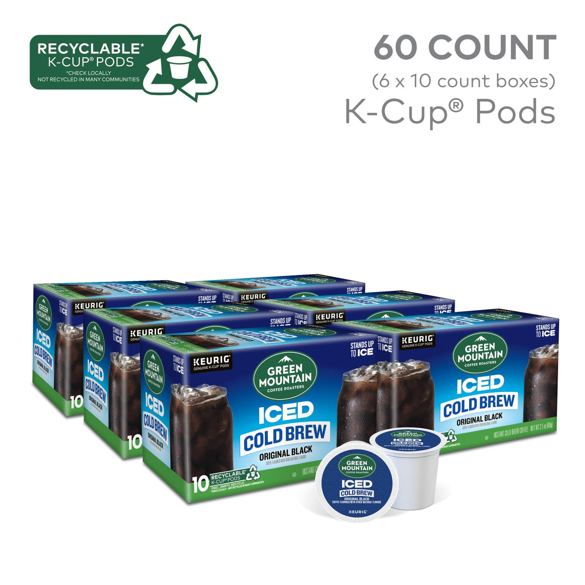 Green Mountain Coffee Roasters Original Black Iced Cold Brew K-Cup Pods, 60-Count Box