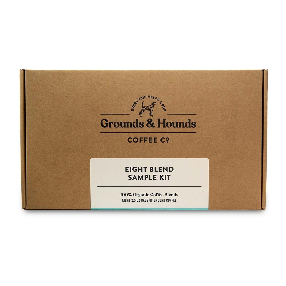 Grounds & Hounds Eight Coffee Blend Sample Kit – 8 Organic Ground Coffees (2.5 oz Each)