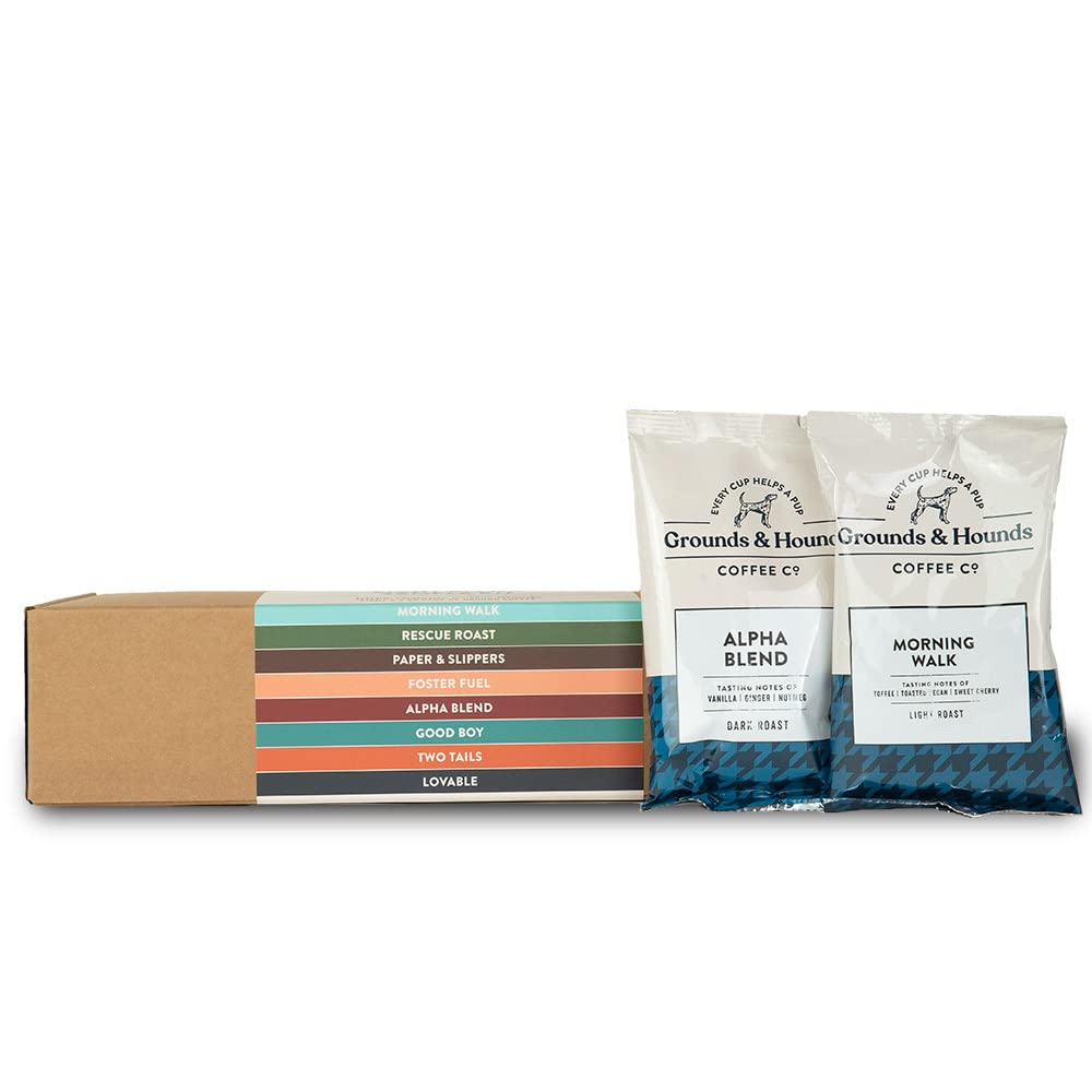 Grounds & Hounds Eight Coffee Blend Sample Kit – 8 Organic Ground Coffees (2.5 oz Each)