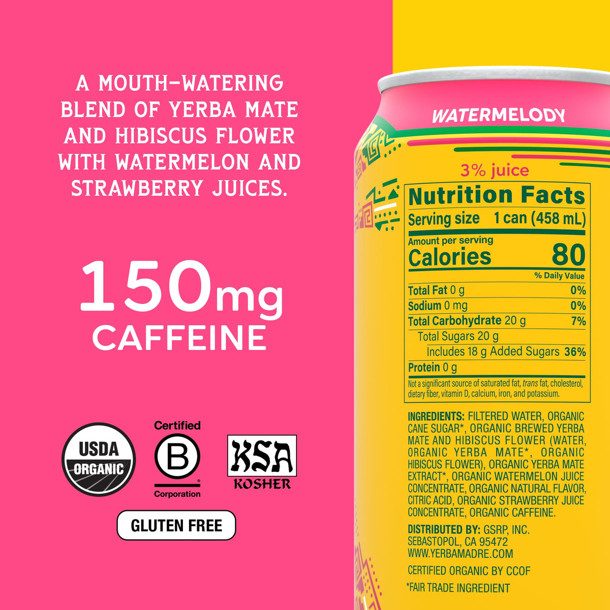 Guayaki Yerba Madre Organic Yerba Mate — Watermelody (12-Pack) | Smooth Plant-Based Energy