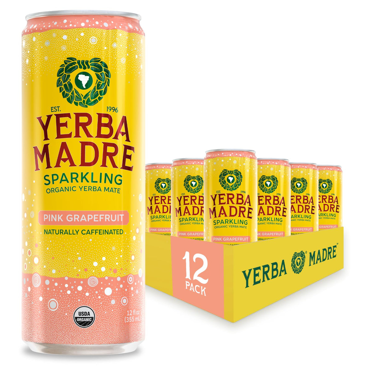 Guayaki Yerba Madre Organic Sparkling Yerba Mate — Pink Grapefruit, 115 mg Caffeine | 12oz Pack