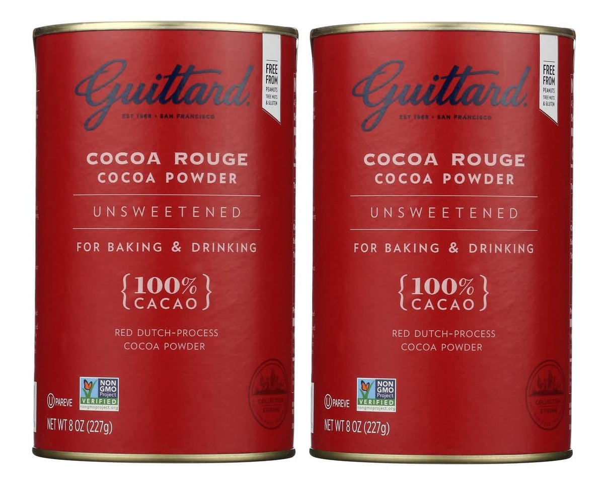 Guittard E. Cocoa Powder – Unsweetened Rouge Red Dutch Process, 8oz Can (Pack of 2)