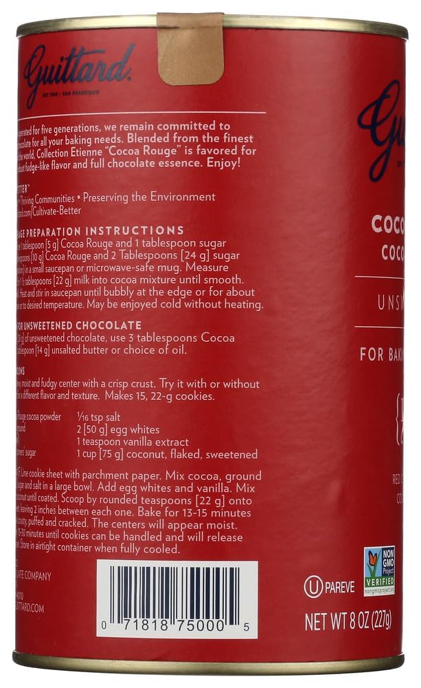 Guittard E. Cocoa Powder – Unsweetened Rouge Red Dutch Process, 8oz Can (Pack of 2)