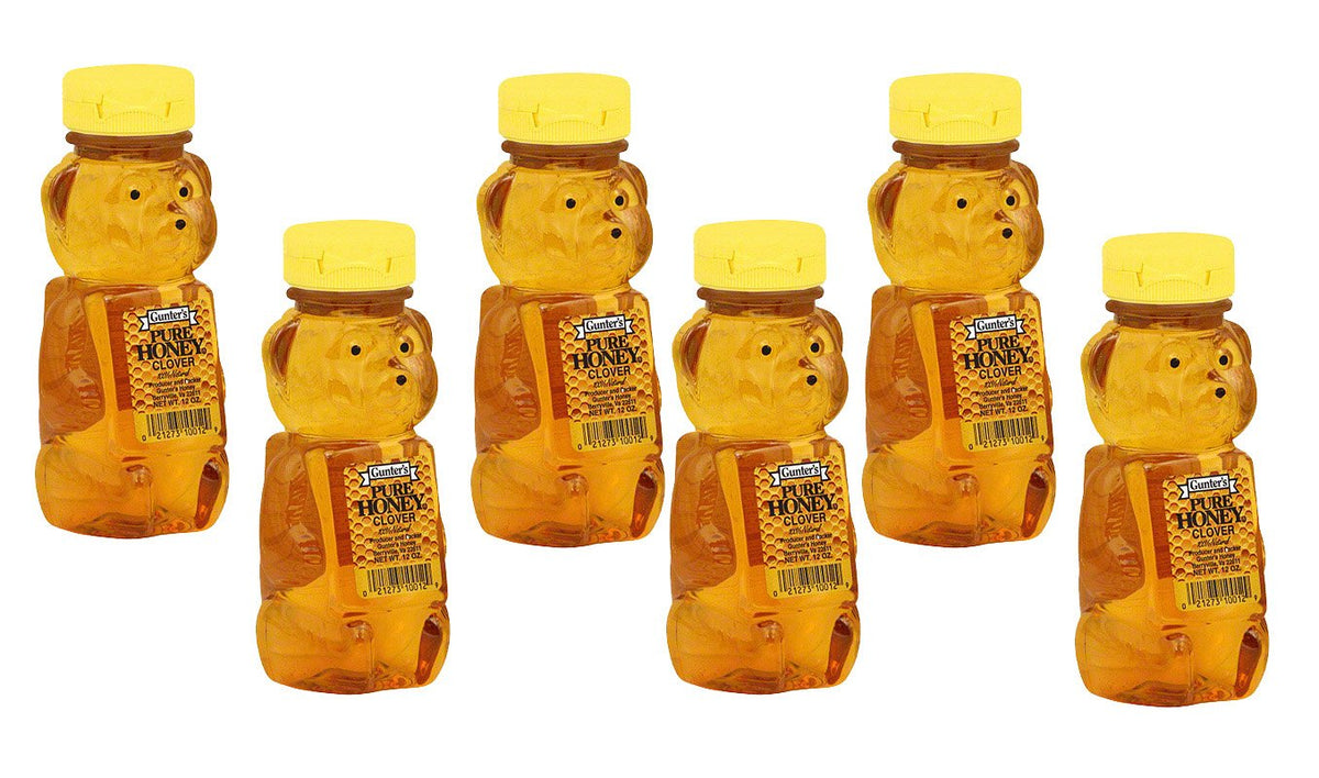 Gunter's Pure Clover Honey Bears - 12 oz x6 | 100% Natural U.S. Grade A, Kosher U