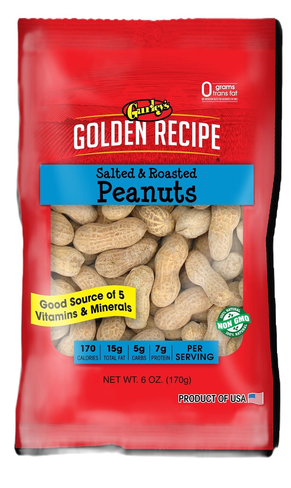 Gurley's Jumbo Salted In-Shell Peanuts – 6 oz Bulk Pack (12 Bags), Non-GMO High-Protein Snack
