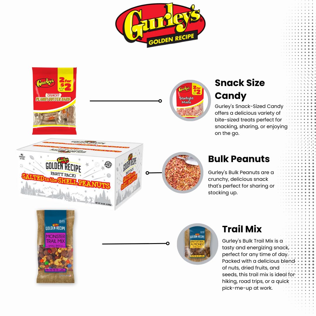 Gurley's Jumbo Salted In-Shell Peanuts – 6 oz Bulk Pack (12 Bags), Non-GMO High-Protein Snack