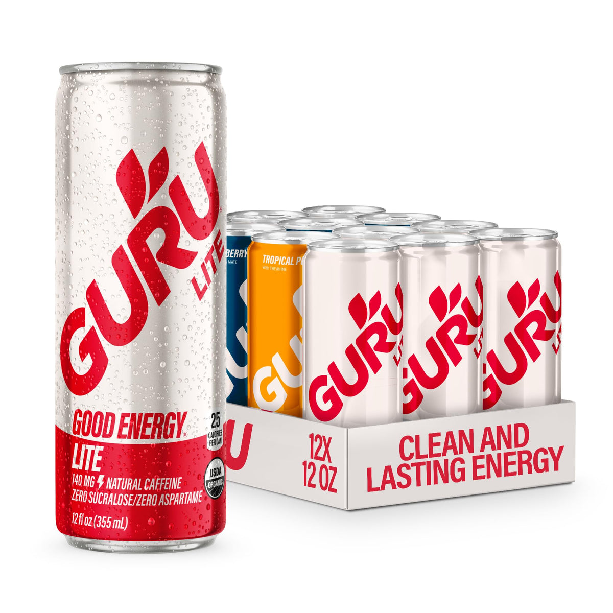 GURU Organic Energy Drinks Variety Pack – 140mg Caffeine, Vegan, Gluten Free