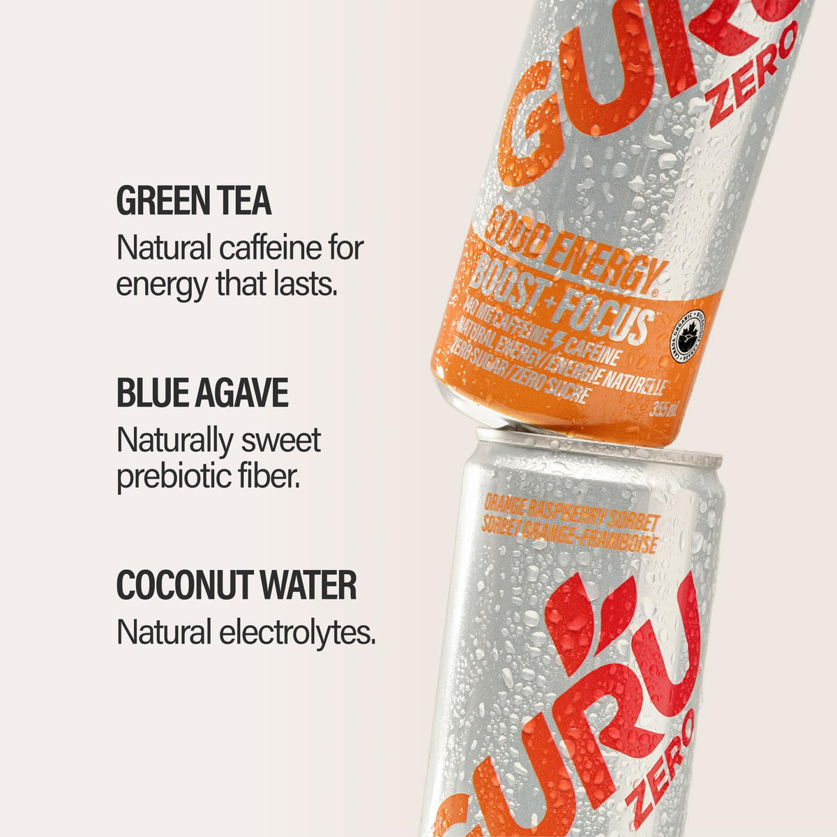 GURU ZERO SUGAR Organic Energy Drinks Variety Pack — 12 Cans