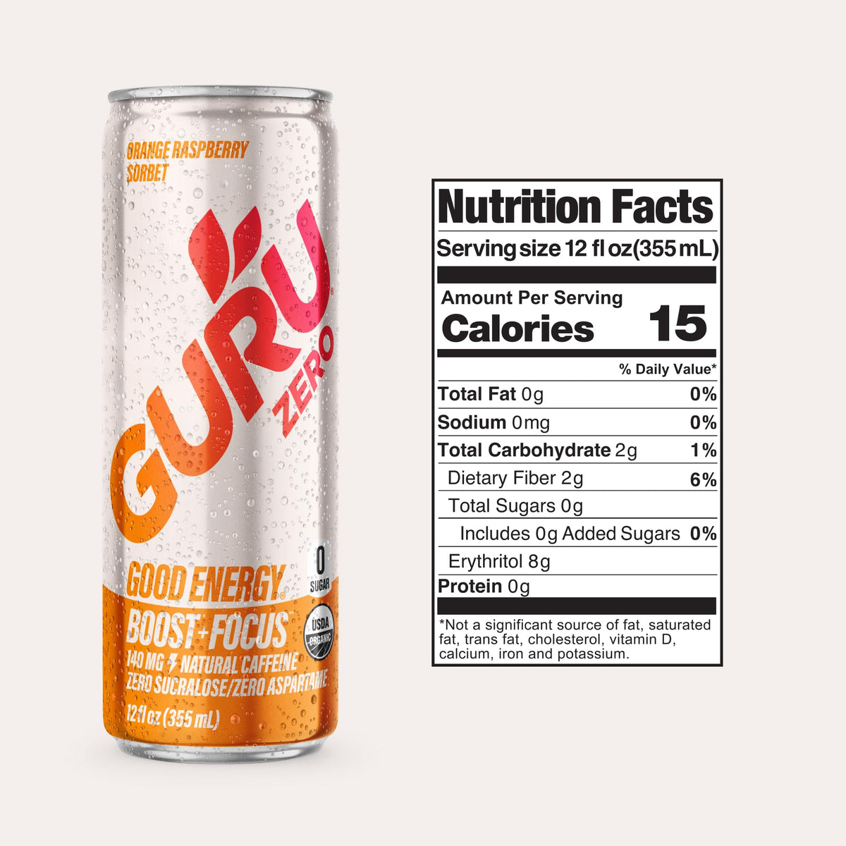 GURU ZERO SUGAR Organic Energy Drinks Variety Pack — 12 Cans