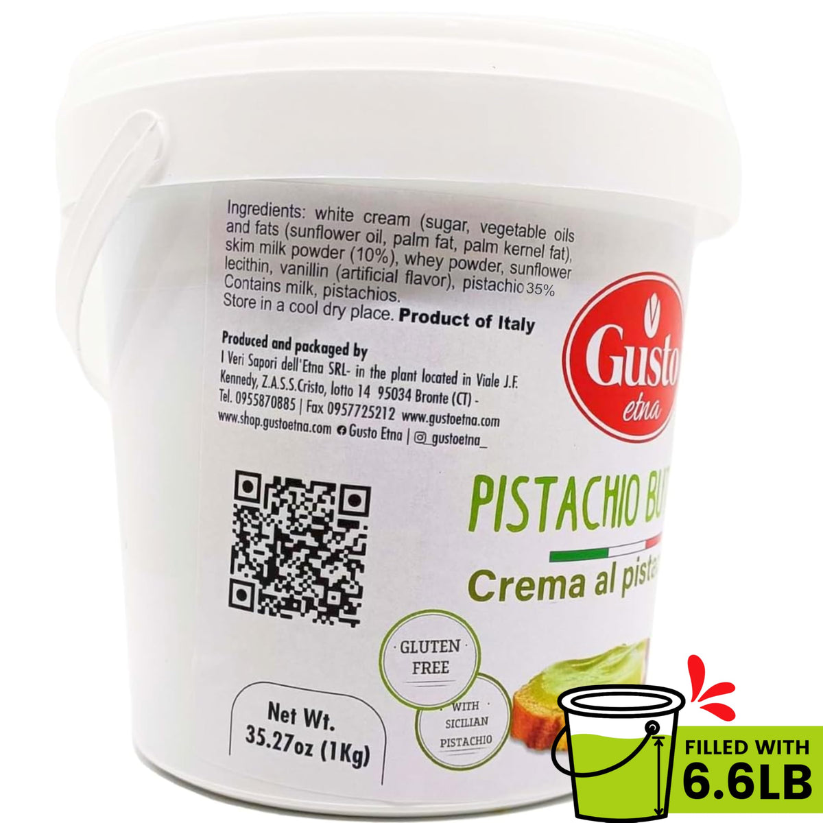 Gusto Etna Sweet Pistachio Butter Cream — 6.6 lb Bulk, 35% Pistachios