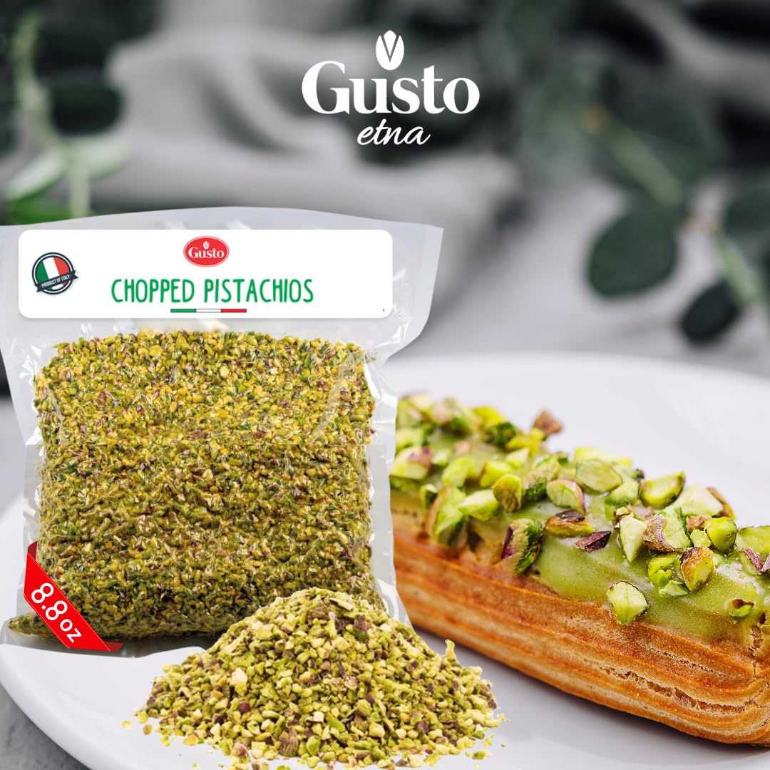 GUSTO ETNA Pistachios Chopped, 8.8 oz – Raw, Unsalted, Non-GMO, Product of Italy