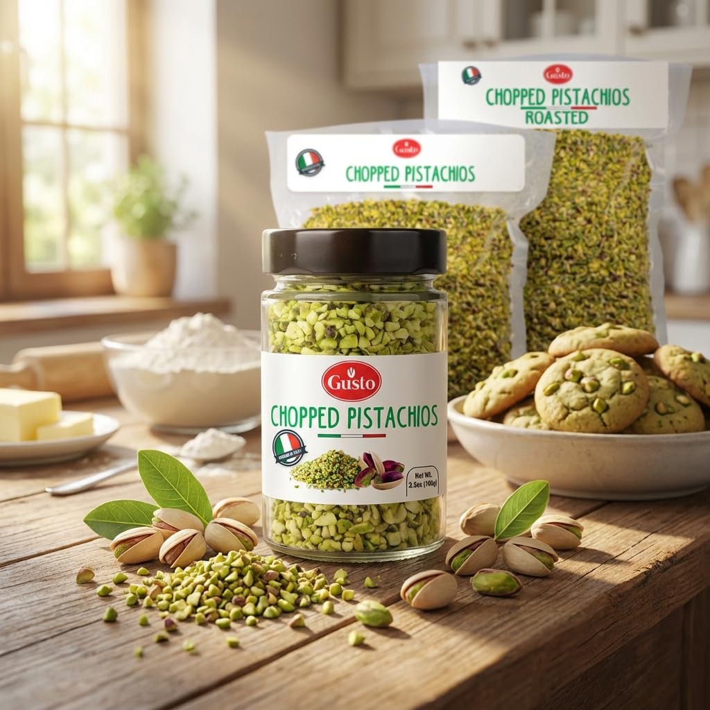 GUSTO ETNA Pistachios Chopped 1kg Bronte Sicilian Raw Pistachio Crumbles | Ice Cream Topping