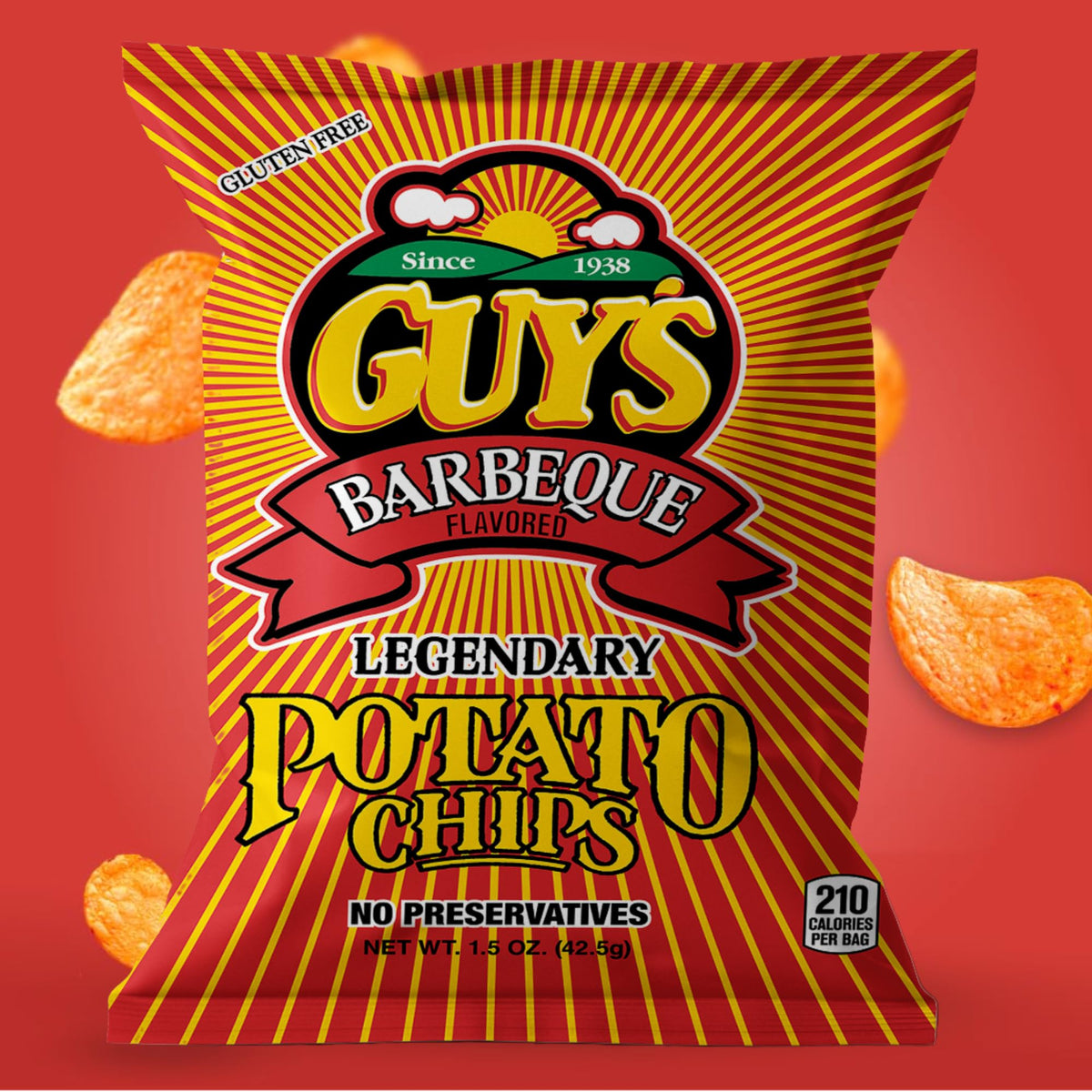 Guy's BBQ Potato Chips – Bold Smoky Flavor, Gluten-Free Snack Chips (1.5 oz bag, Pack of 24)