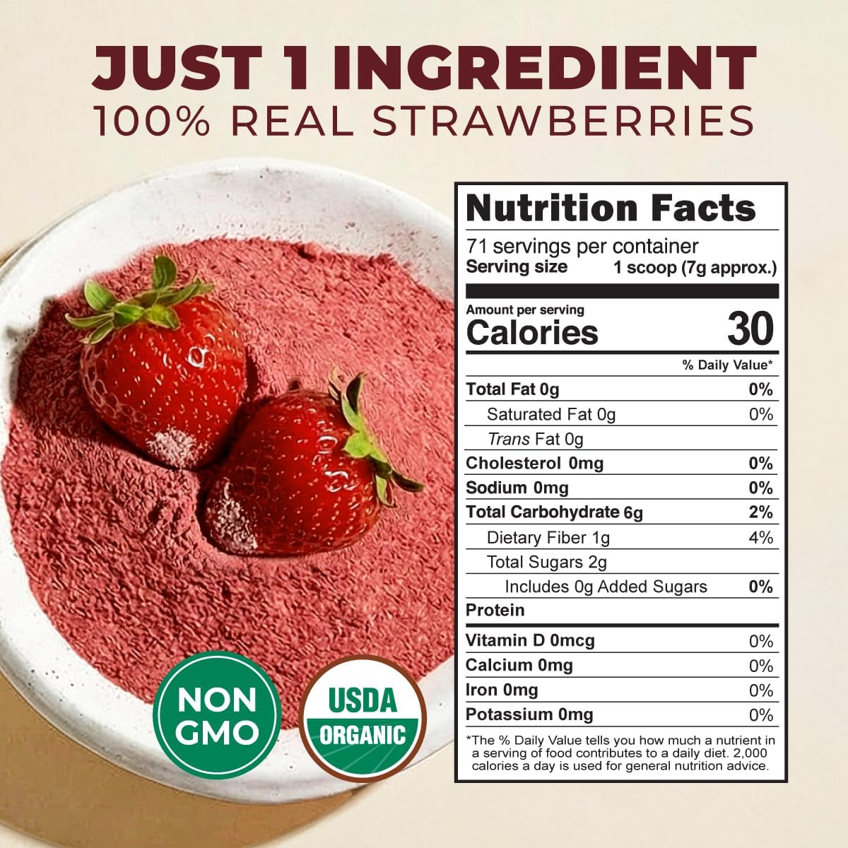 Gya Tea Co Organic Freeze Dried Strawberry Powder – 1.1 Lb Bulk, No Sugar Added, Gluten Free & Vegan