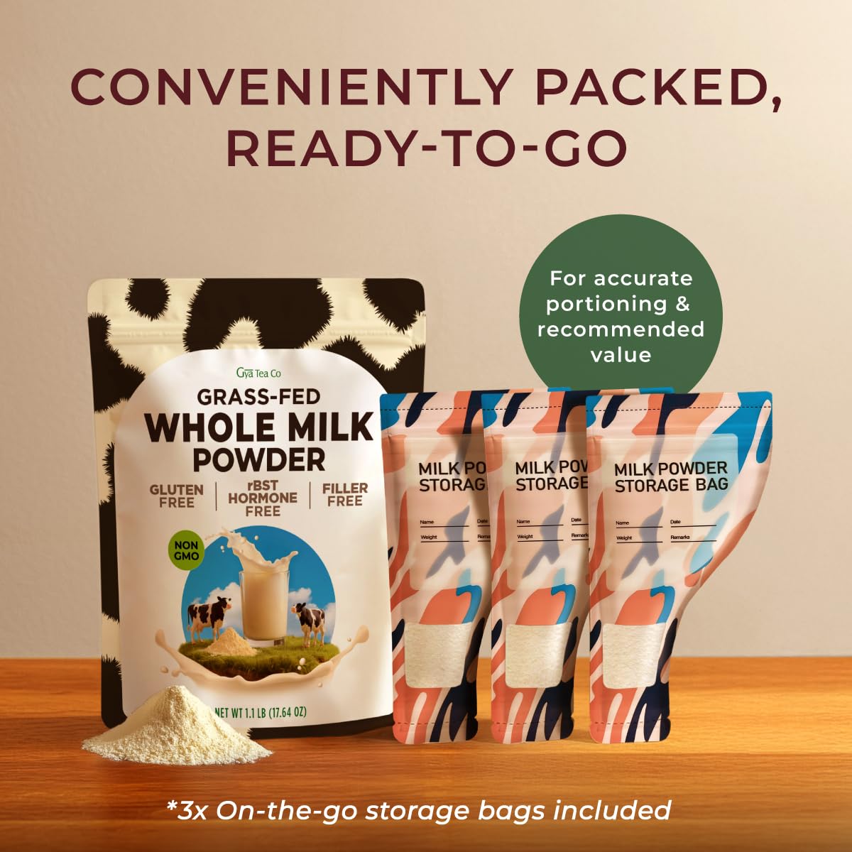 Gya Tea Co Whole Milk Powder 1.1lb – Pasture-Raised, rBST-Free, Non-GMO, Shelf-Stable for Baking, Cooking & Smoothies