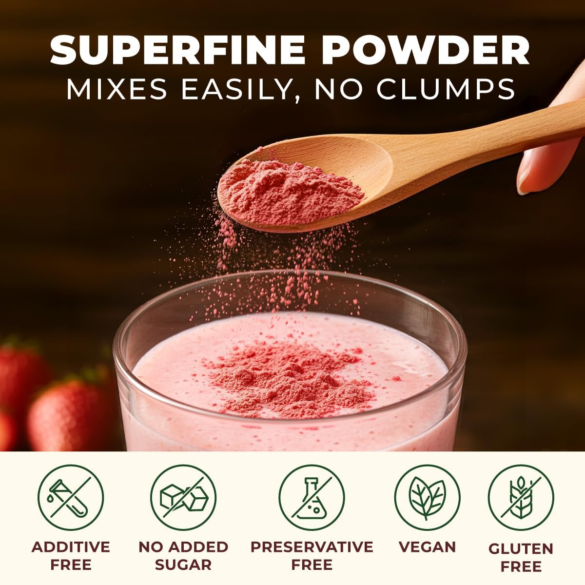 Gya Tea Co Organic Freeze Dried Strawberry Powder – 1.1 Lb Bulk, No Sugar Added, Gluten Free & Vegan