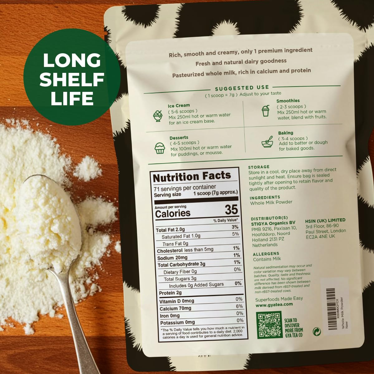 Gya Tea Co Whole Milk Powder 1.1lb – Pasture-Raised, rBST-Free, Non-GMO, Shelf-Stable for Baking, Cooking & Smoothies