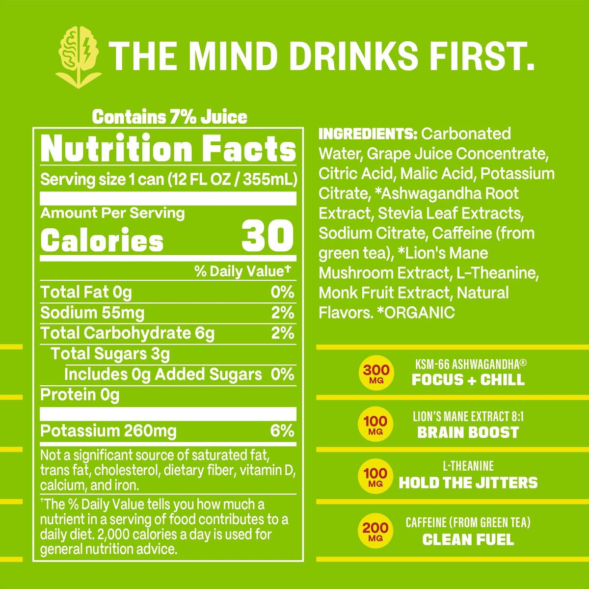 GYM WEED Athletic Focus Drink – KSM-66 Ashwagandha, Lion's Mane, L-Theanine, Green Tea Caffeine, Pear Pineapple (12 Pack)