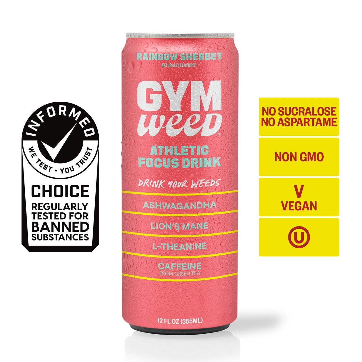 GYM WEED Athletic Focus Drink (12-pack) – KSM-66 Ashwagandha, Lion’s Mane, L-Theanine, Green Tea Caffeine