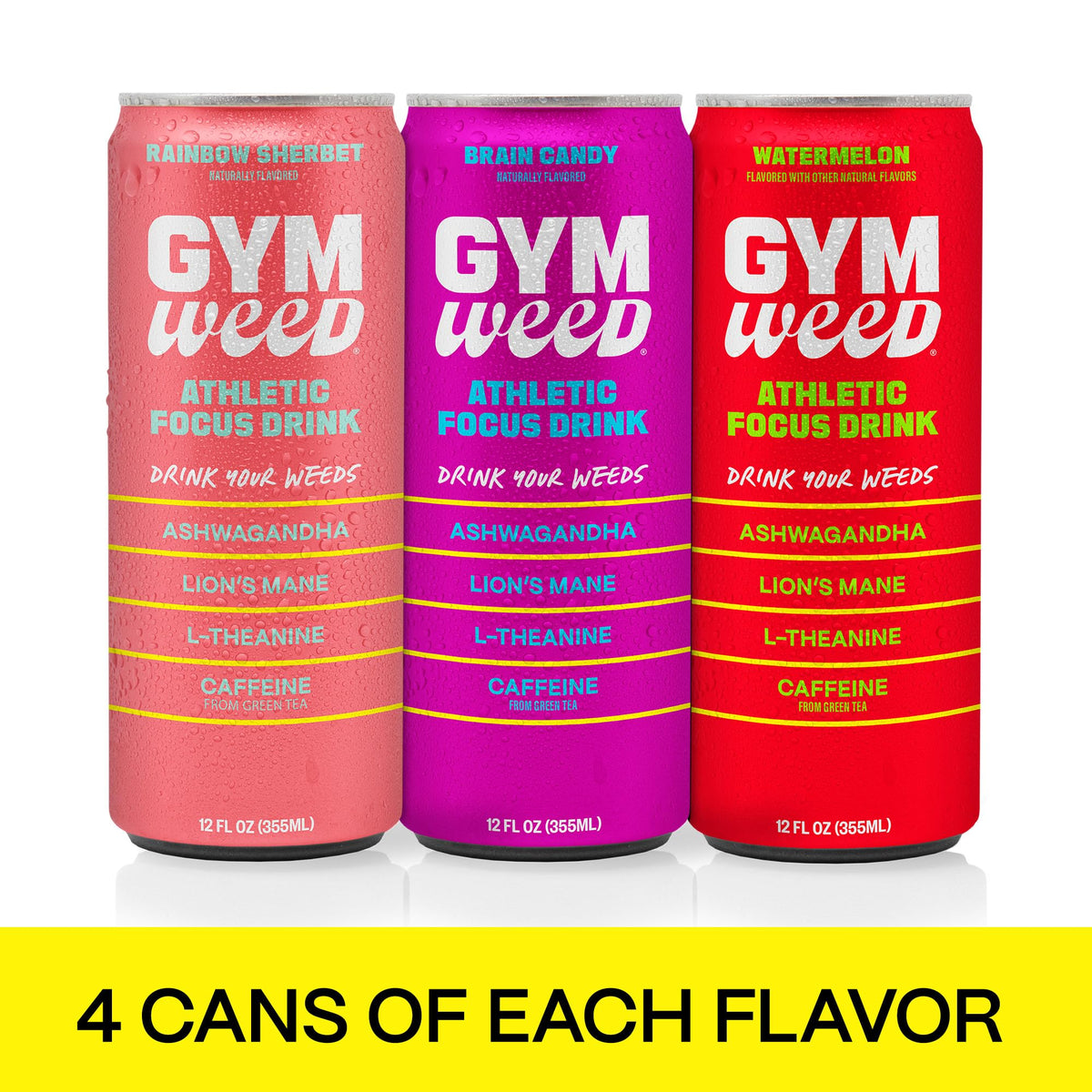 GYM WEED Athletic Focus Drink (12-pack) – KSM-66 Ashwagandha, Lion’s Mane, L-Theanine, Green Tea Caffeine