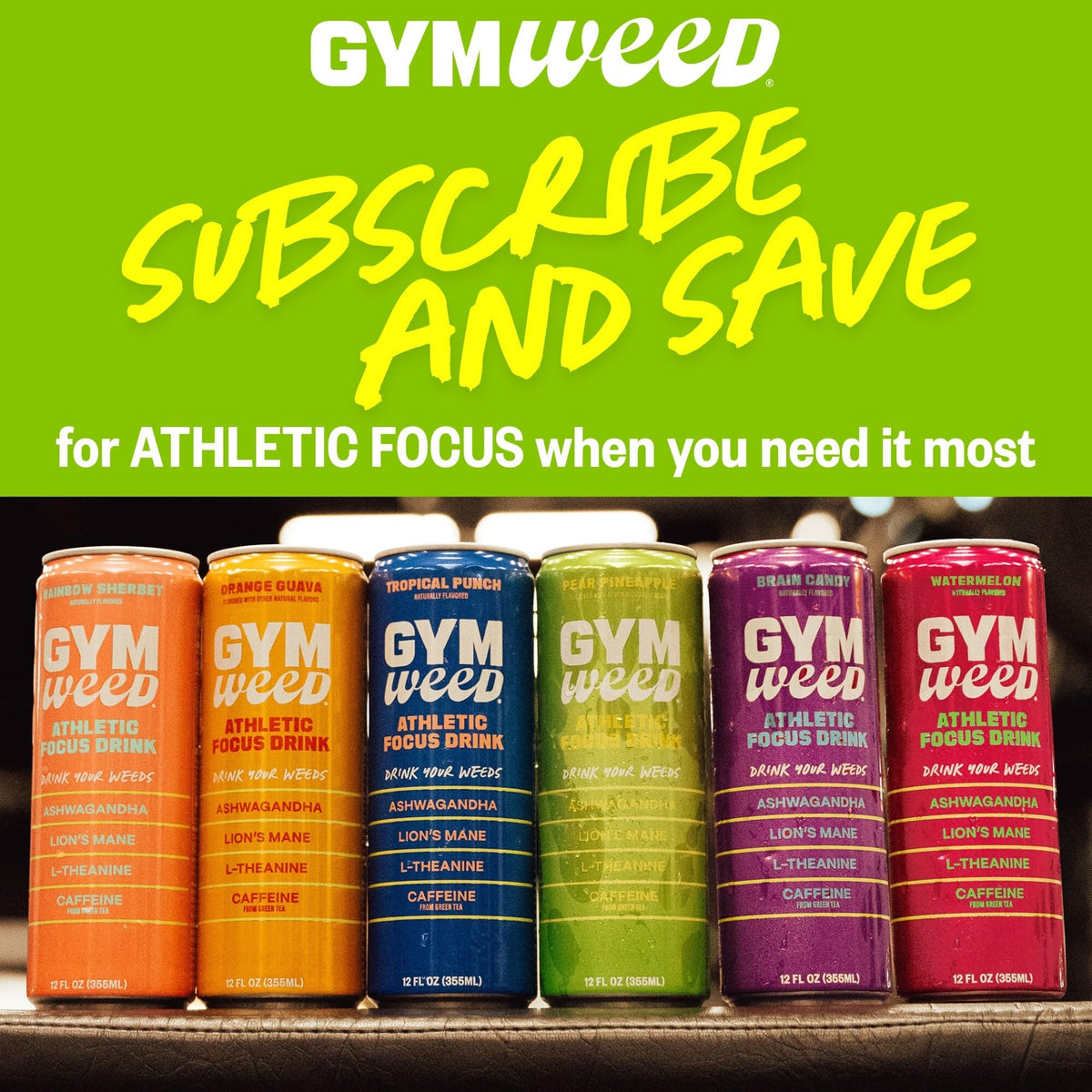 Gym Weed Athletic Focus Drink with KSM-66 Ashwagandha | Watermelon, 12 Pack