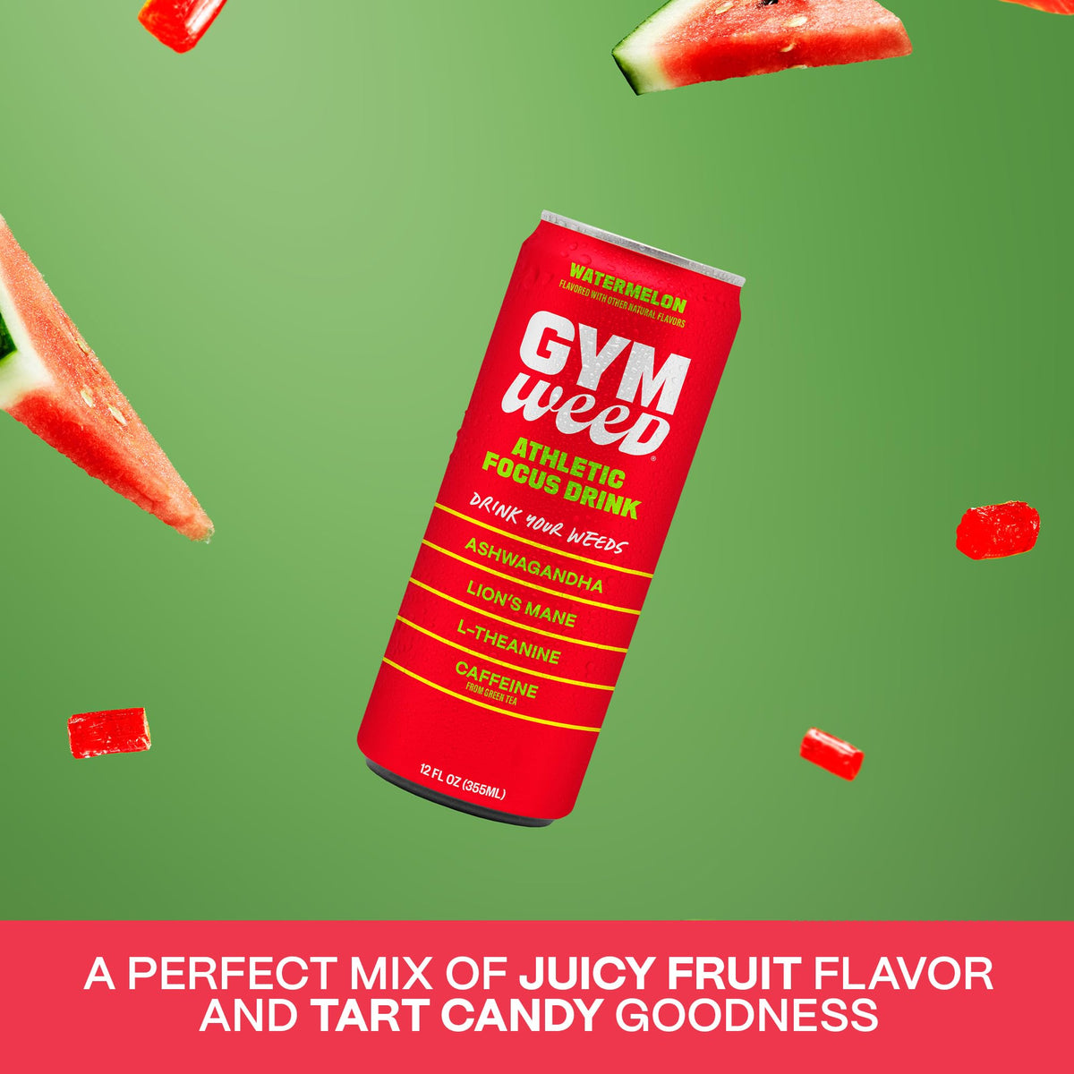 Gym Weed Athletic Focus Drink with KSM-66 Ashwagandha | Watermelon, 12 Pack
