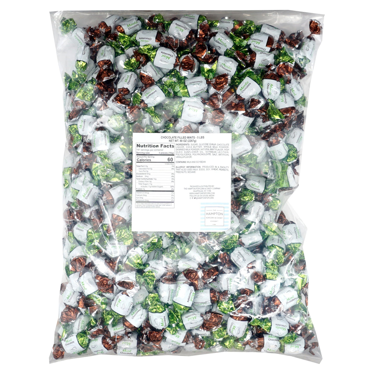 The Hampton Candy Company Chocolate Filled Mints – 5 lb Bulk, Individually Wrapped