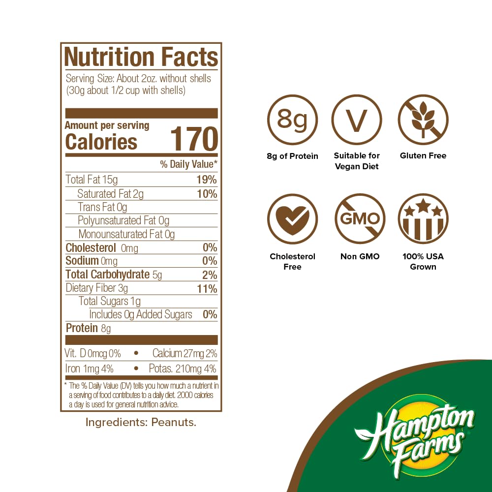 Hampton Farms Jumbo Raw In-Shell Peanuts – Great for Boiling – 24 oz Bags (2 Pack)