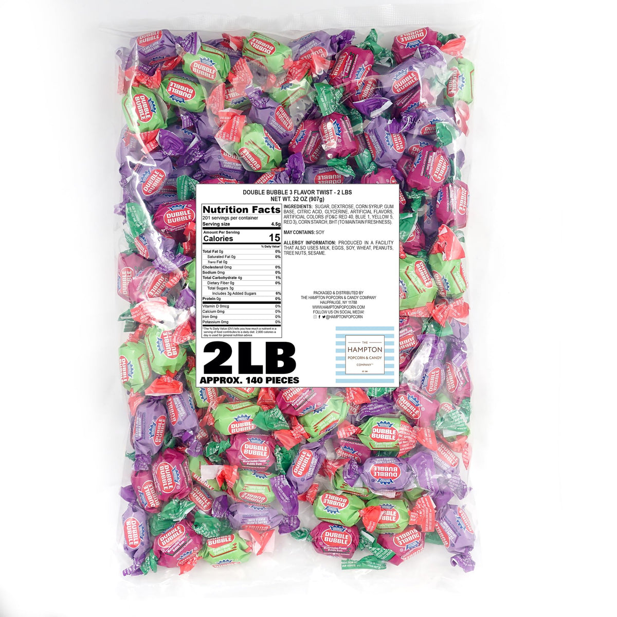 Double Assorted Fruit Flavored Bubble Gum – 5 lb Bulk Bag (Approx. 350 Pieces) | The Hampton Popcorn Company