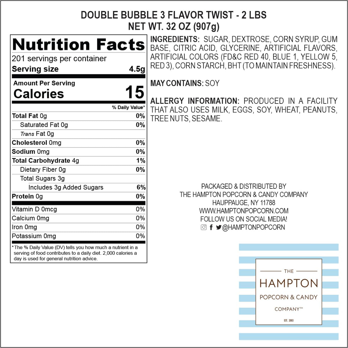Double Assorted Fruit Flavored Bubble Gum – 5 lb Bulk Bag (Approx. 350 Pieces) | The Hampton Popcorn Company