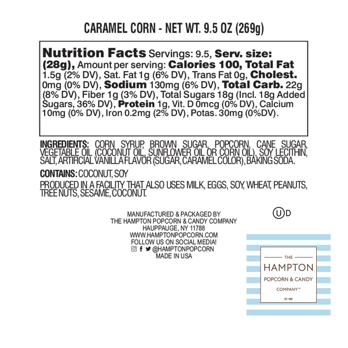 The Hampton Popcorn Company Caramel Popcorn – 9.5 oz Bags (6-Pack), Fresh Gourmet Snack