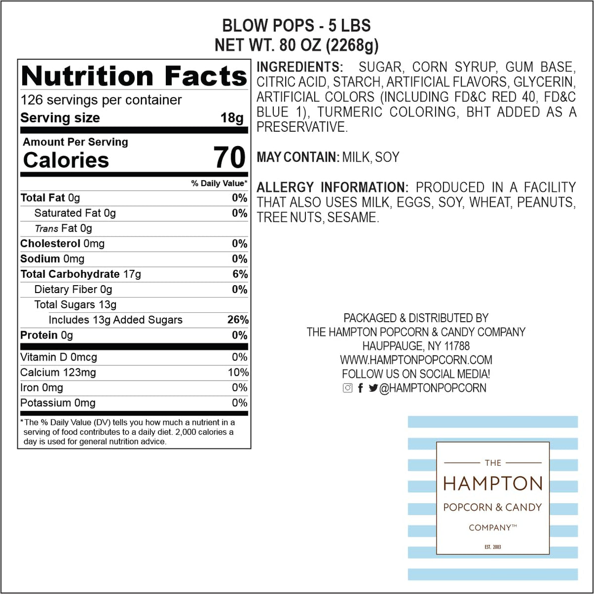 Charms Blow Pops 5lb Bulk Bag – Assorted Fruit Flavored Bubble Gum Lollipops | The Hampton Popcorn Company