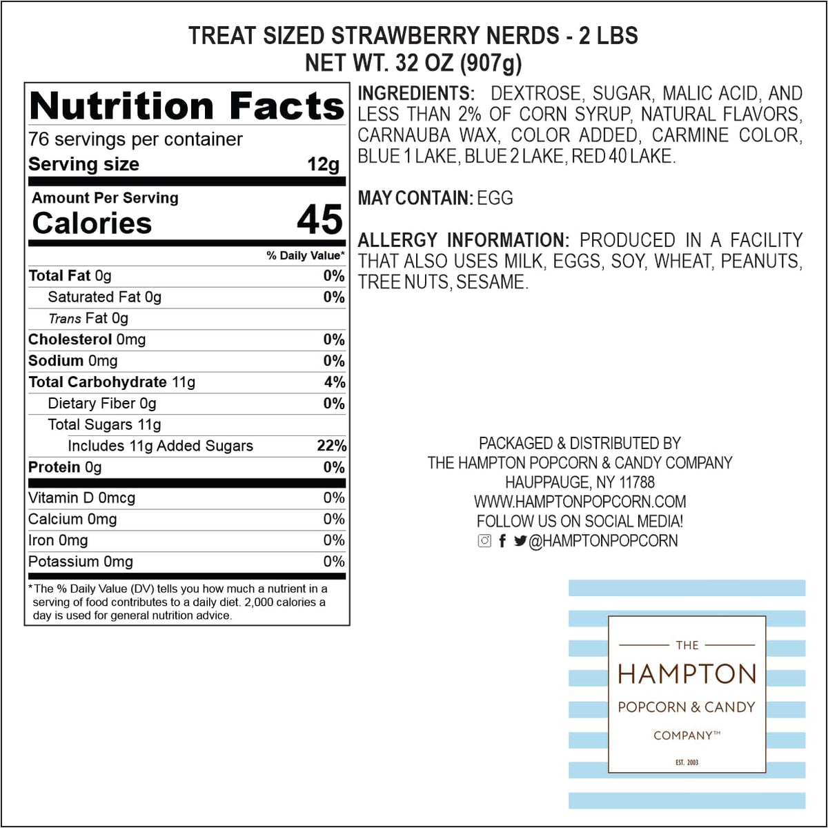 The Hampton Popcorn Company Strawberry Box Candy – 2lb Bulk Bag, Pink Strawberry Treats