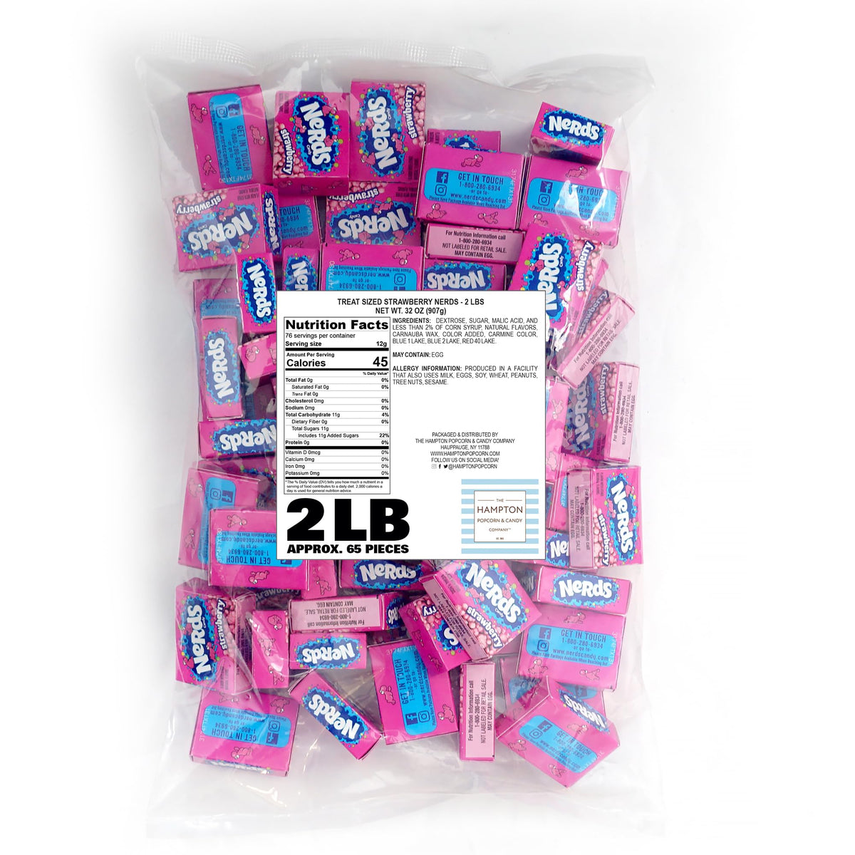 The Hampton Popcorn Company Strawberry Box Candy – 2lb Bulk Bag, Pink Strawberry Treats