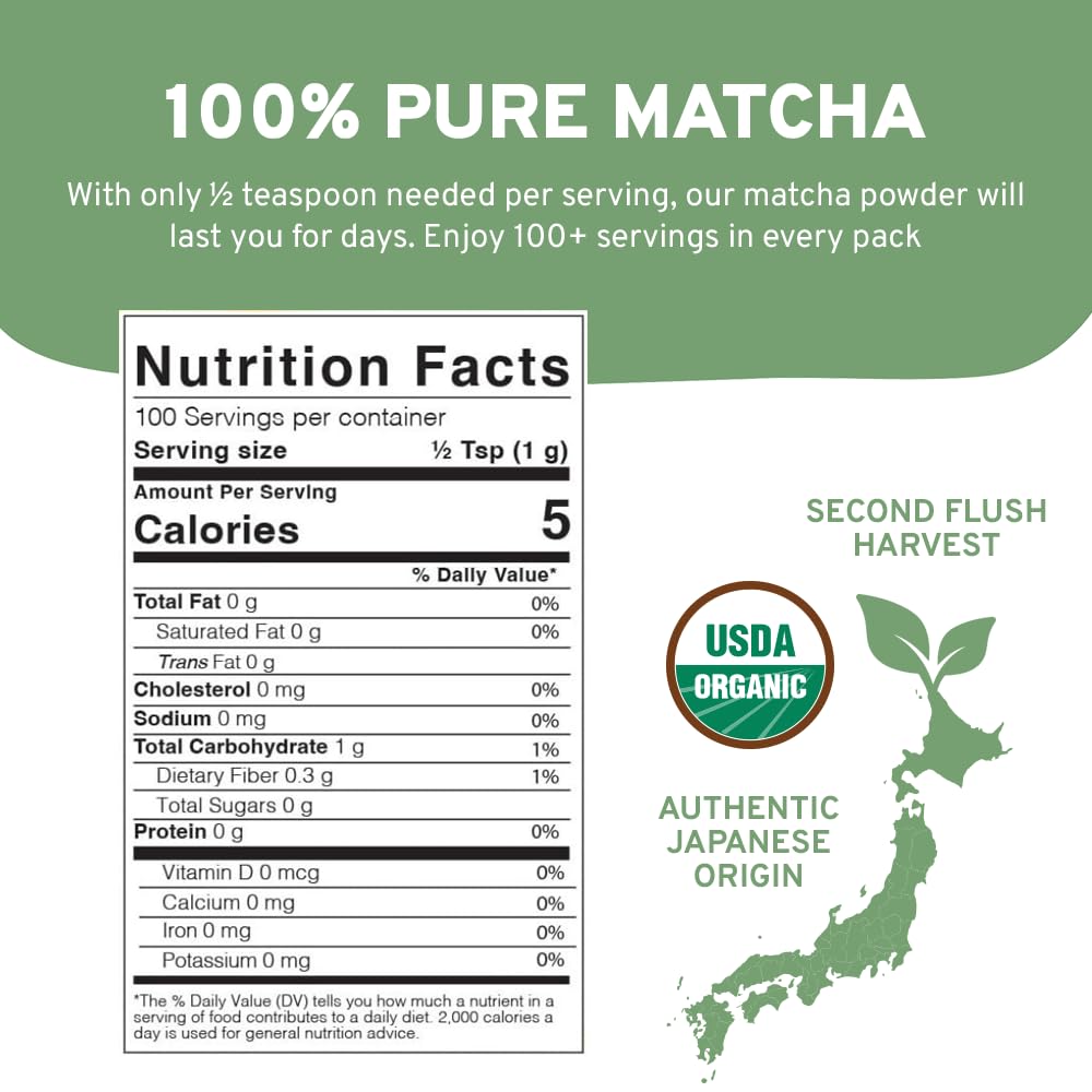 HANDPICK Japanese Organic Matcha Green Tea Powder - 100 Servings | Sourced from Japan, Authentic Harvest, Resealable Pouch