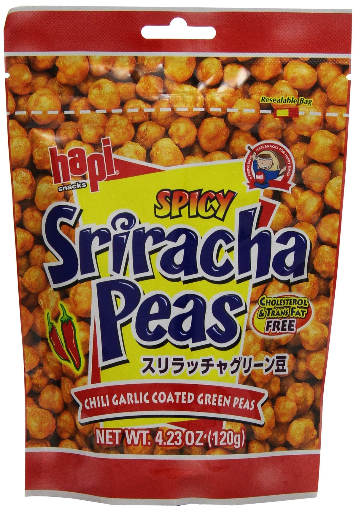 HAPI Sriracha Peas Pouch 4.23 oz – Pack of 12 | Crunchy Plant Snack