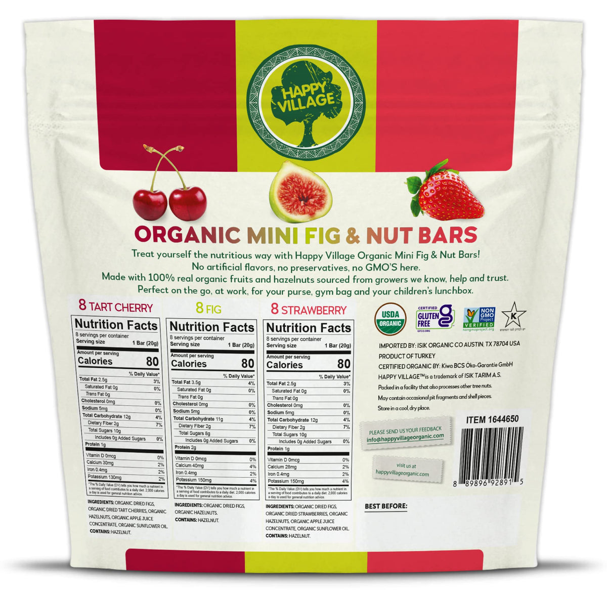 Happy Village Organic Mini Fig & Nut Bars – Variety Pack (24 x 0.7 oz), No Refined Sugar, Vegan, Gluten Free
