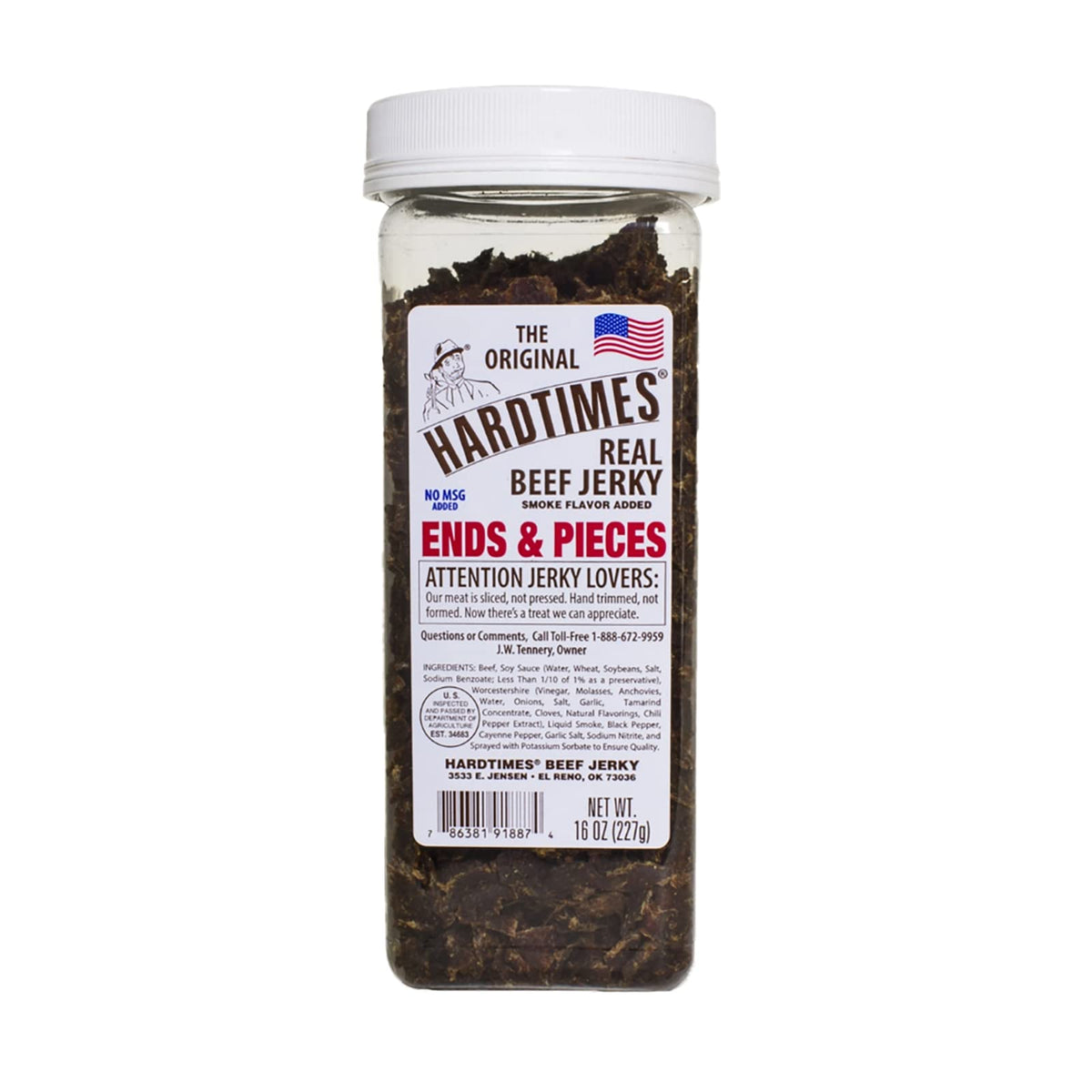 Hardtimes Handcrafted Beef Jerky Ends and Pieces – Original Flavor, 16 oz Jar