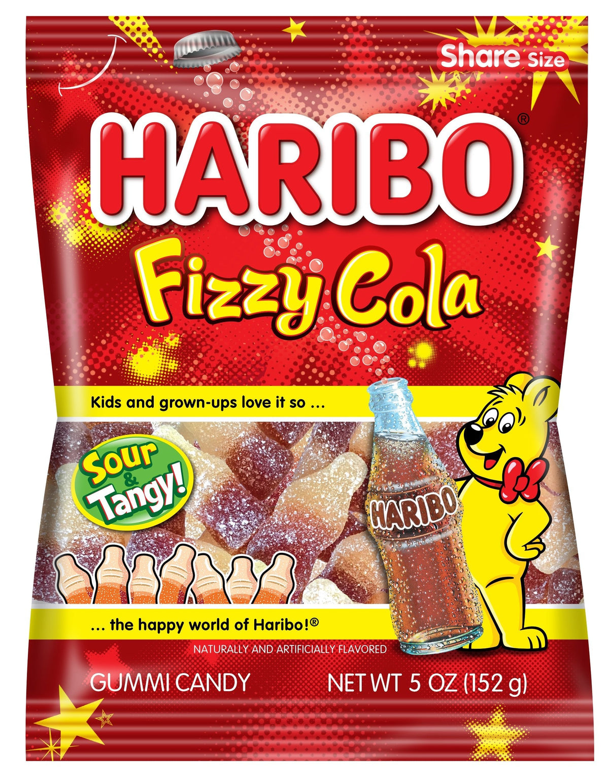 HARIBO Fizzy-Cola Gummy Candy – Cola Soda Bottles, 5 oz Bags (Pack of 12) Soft & Tangy Treats