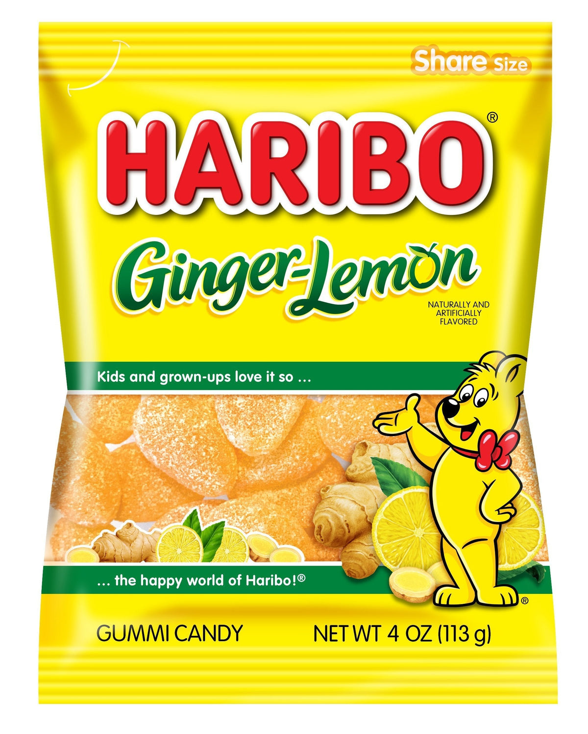 HARIBO Ginger-Lemon Gummy Candy – 4 Ounce Share Size Bags (Pack of 12)