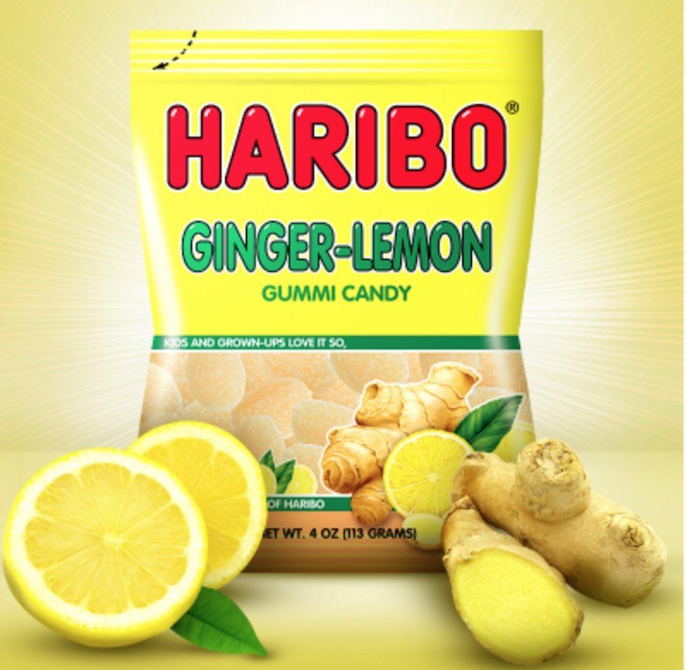 HARIBO Ginger-Lemon Gummy Candy – 4 Ounce Share Size Bags (Pack of 12)