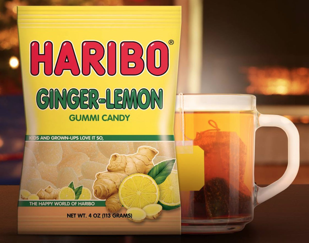 HARIBO Ginger-Lemon Gummy Candy – 4 Ounce Share Size Bags (Pack of 12)