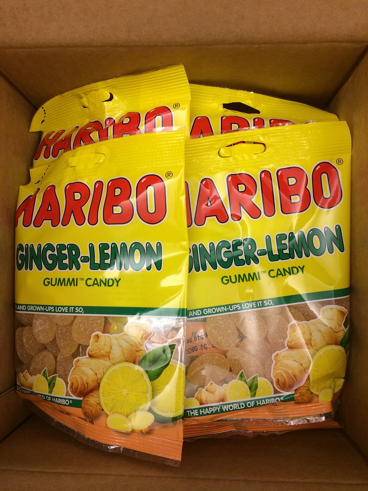 HARIBO Ginger-Lemon Gummy Candy – 4 Ounce Share Size Bags (Pack of 12)