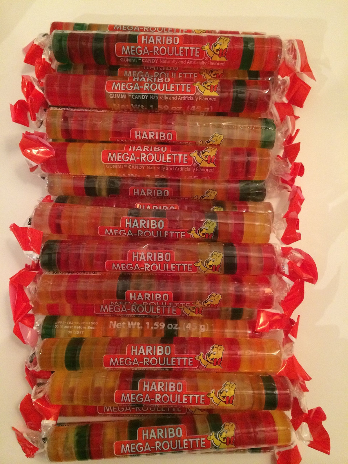 HARIBO Mega-Roulette Gummy Candy Rolls – Assorted Fruity Flavors, 24-Pack (1.59 oz each)