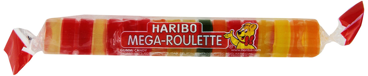 HARIBO Mega-Roulette Gummy Candy Rolls – Assorted Fruity Flavors, 24-Pack (1.59 oz each)