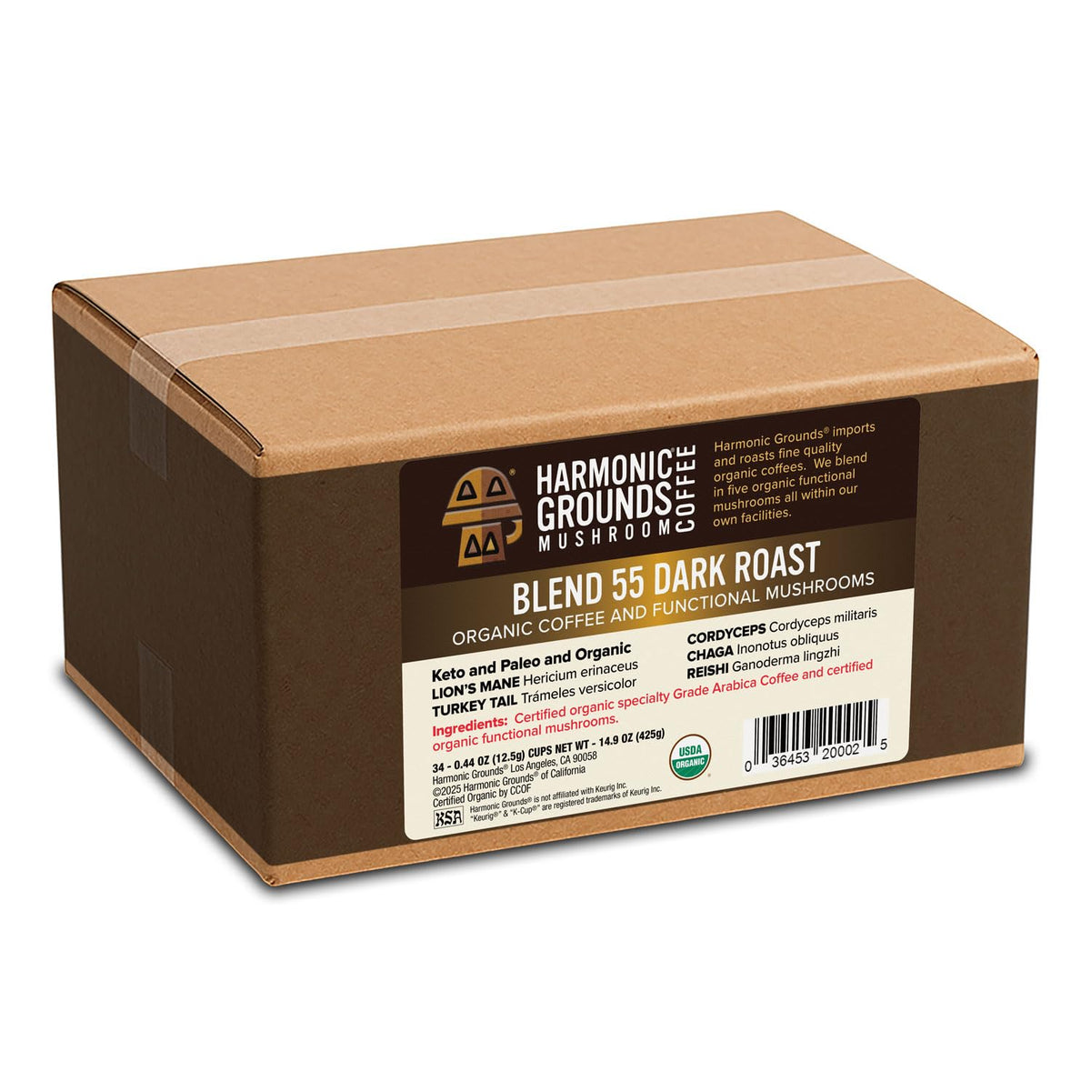 Harmonic Grounds Organic Mushroom Coffee Pods - Dark Roast with Lion's Mane & Reishi | Keurig Compatible 34ct