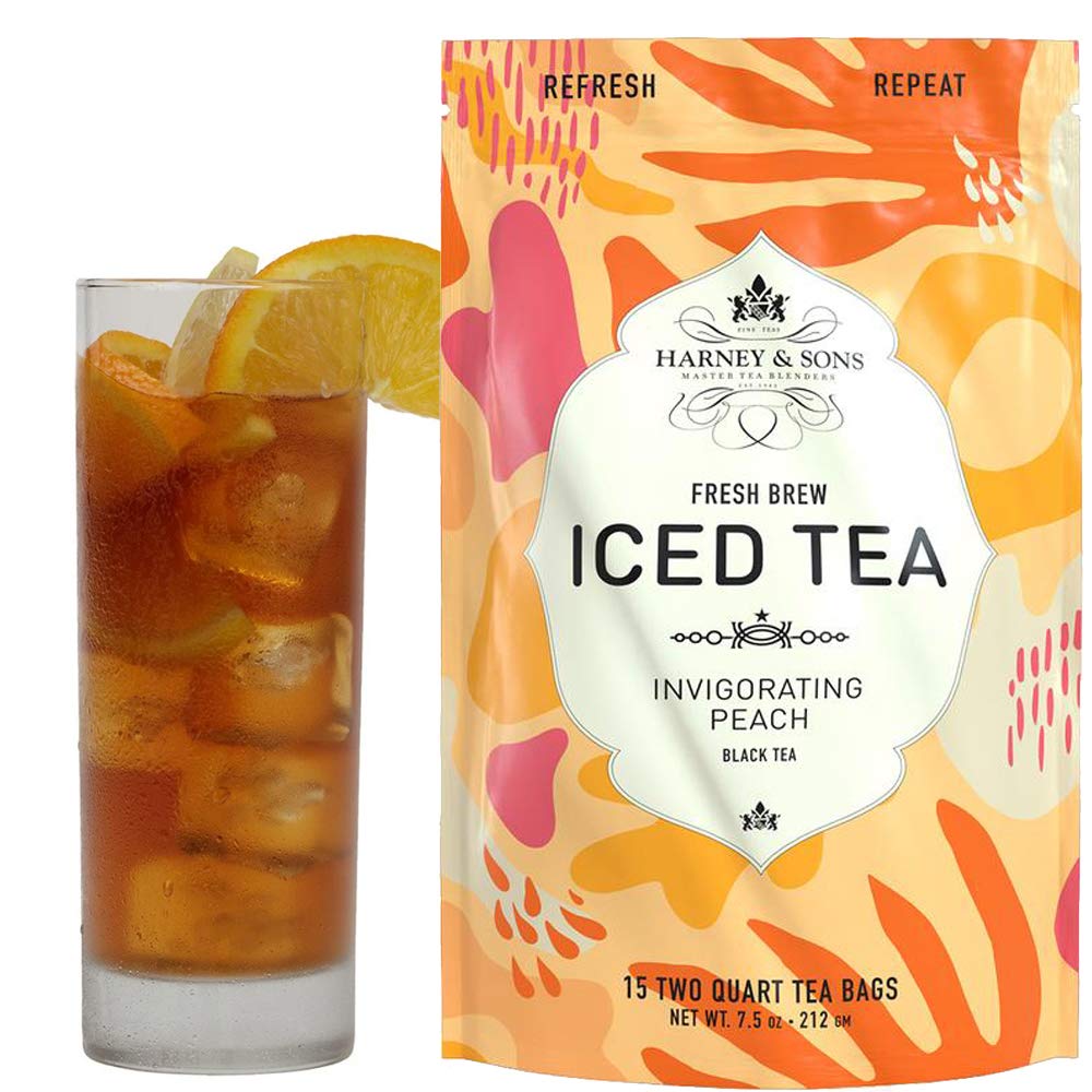 Harney & Sons Organic Peach Fresh Brew Iced Tea – 15ct, Brews Up to 30 Quarts