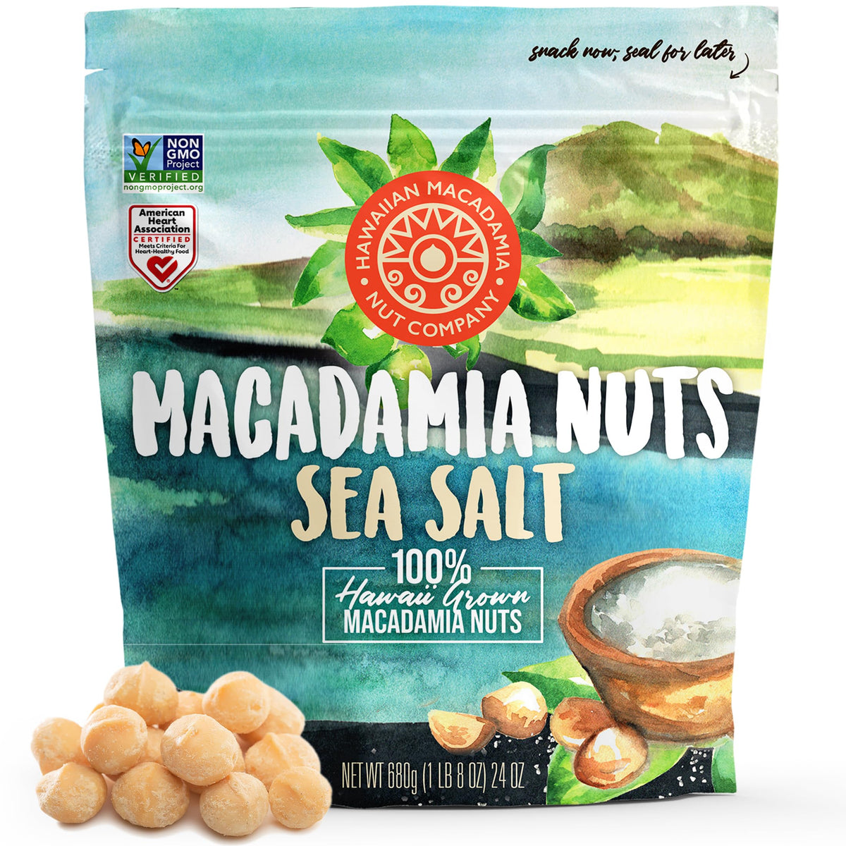 Hawaiian Macadamia Nut Company Dry Roasted Macadamias with Sea Salt – 24 oz, Gluten-Free & Non-GMO